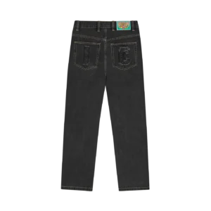 APPLIQUE RUNNING DOG DOUBLE SCOOP DENIM PANTS BLACK 1
