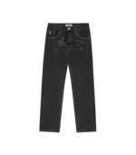 APPLIQUE RUNNING DOG DOUBLE SCOOP DENIM PANTS BLACK