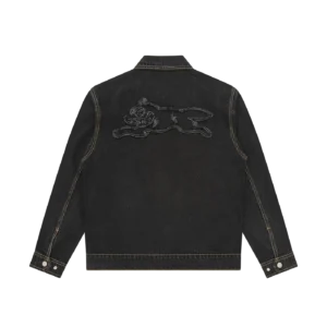APPLIQUE RUNNING DOG ZIP DENIM JACKET BLACK 1