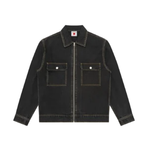 APPLIQUE RUNNING DOG ZIP DENIM JACKET BLACK