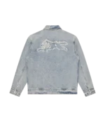 APPLIQUE RUNNING DOG ZIP DENIM JACKET LIGHT WASH BLUE 1
