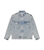 APPLIQUE RUNNING DOG ZIP DENIM JACKET LIGHT WASH BLUE