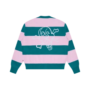 CONES & BONES STRIPED KNITTED CARDIGAN PINK GREEN STRIPE 1