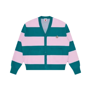 CONES & BONES STRIPED KNITTED CARDIGAN PINK GREEN STRIPE