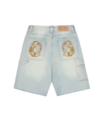 DISTRESSED ASTRO DENIM CARPENTER SHORTS LIGHT WASH BLUE 1