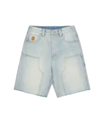 DISTRESSED ASTRO DENIM CARPENTER SHORTS LIGHT WASH BLUE