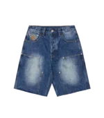 DISTRESSED ASTRO DENIM CARPENTER SHORTS MID WASH BLUE
