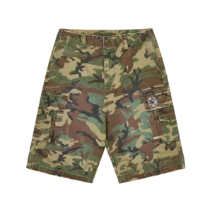 DISTRESSED OVERSIZED CARGO SHORTS CAMO