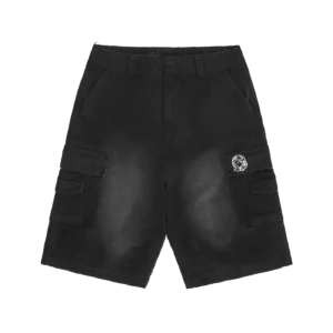 DISTRESSED OVERSIZED CARGO SHORTS WASHED BLACK