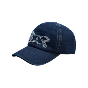 DISTRESSED RUNNING DOG DAD CAP INDIGO