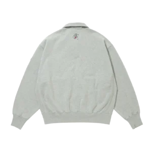 EMBROIDERED LOGO DAMAGED QUARTER ZIP SWEATSHIRT GREY 1