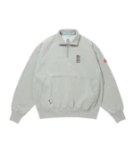 EMBROIDERED LOGO DAMAGED QUARTER ZIP SWEATSHIRT GREY