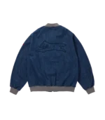 EMBROIDERED RUNNING DOG WASHED DENIM ZIP UP JACKET BLUE 1