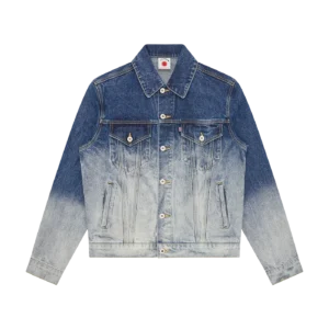 FADE OUT RUNNING DOG DENIM TRUCKER JACKET MID WASH BLUE