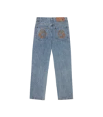 FADED ARCH LOGO DENIM PANTS LIGHT WASH BLUE 1
