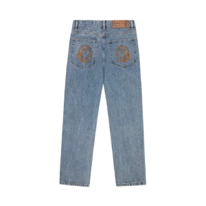 FADED ARCH LOGO DENIM PANTS LIGHT WASH BLUE 1