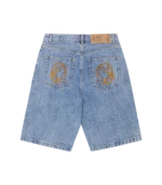 FADED ARCH LOGO DENIM SHORTS LIGHT WASH BLUE 1