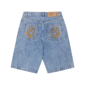 FADED ARCH LOGO DENIM SHORTS LIGHT WASH BLUE 1