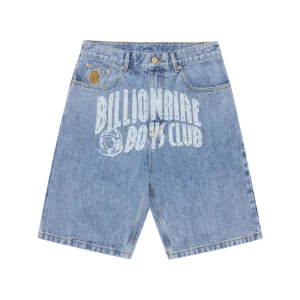 FADED ARCH LOGO DENIM SHORTS LIGHT WASH BLUE