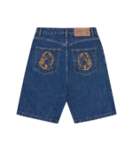 FADED ARCH LOGO DENIM SHORTS MID WASH BLUE 1