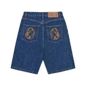 FADED ARCH LOGO DENIM SHORTS MID WASH BLUE 1