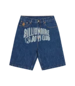 FADED ARCH LOGO DENIM SHORTS MID WASH BLUE