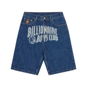 FADED ARCH LOGO DENIM SHORTS MID WASH BLUE