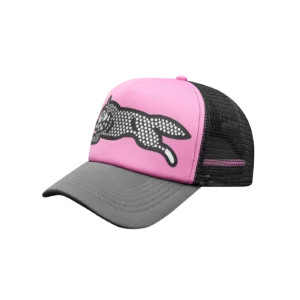 GLITTER RUNNING DOG TRUCKER CAP PINK GREY