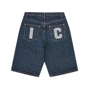 HOUNDSTOOTH RUNNING DOG JORTS INDIGO