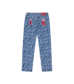 LASER CAMO DENIM PANTS MID WASH BLUE