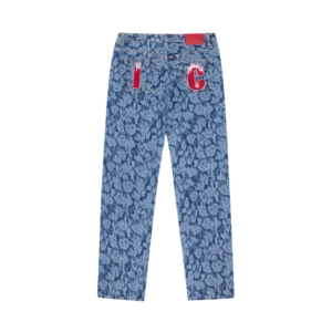 LASER CAMO DENIM PANTS MID WASH BLUE