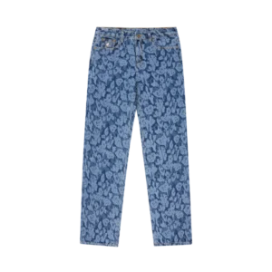 LASER CAMO DENIM PANTS MID WASH BLUE