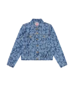 LASER CAMO DENIM TRUCKER JACKET MID WASH BLUE