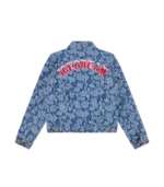 LASER CAMO DENIM TRUCKER JACKET MID WASH BLUE