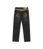 LEOPARD PRINT PANEL ASTRO DENIM PANTS BLACK 1