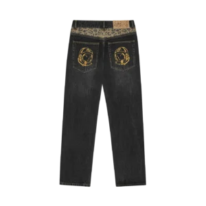 LEOPARD PRINT PANEL ASTRO DENIM PANTS BLACK 1