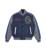 NEON ARCH LOGO VARSITY JACKET NAVY