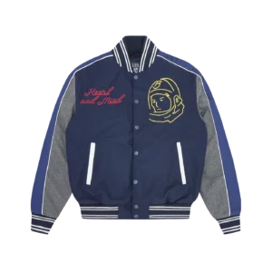 NEON ARCH LOGO VARSITY JACKET NAVY