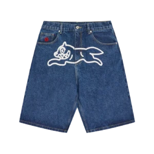RUNNING DOG TRIPLE SCOOP DENIM SHORTS MID WASH BLUE