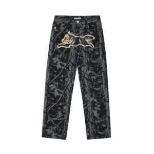 TREE CAMO DOUBLE SCOOP DENIM PANTS BLACK