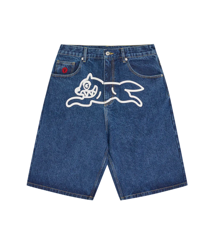 running dog triple scoop denim shorts mid wash blue running dog triple scoop denim shorts mid wash blue