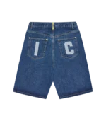 running dog triple scoop denim shorts mid wash blue